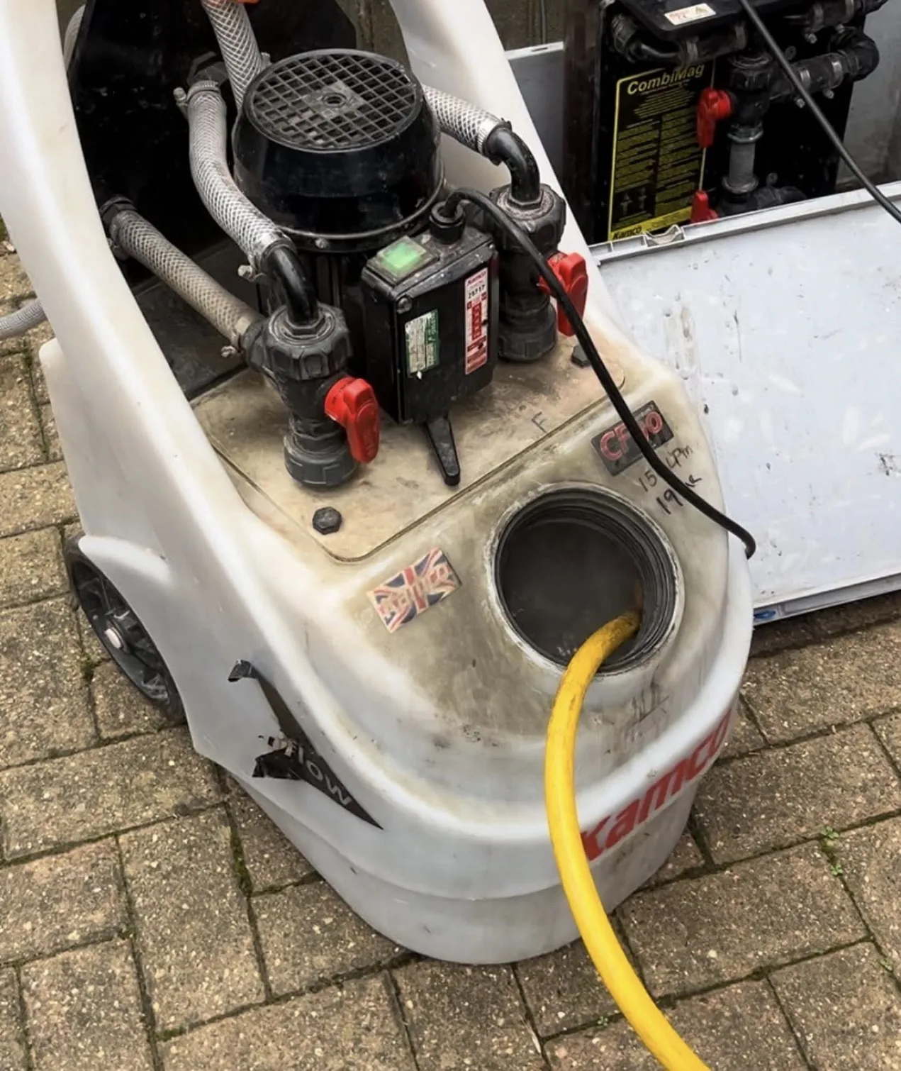 Sludge captured from a flushed central heating system